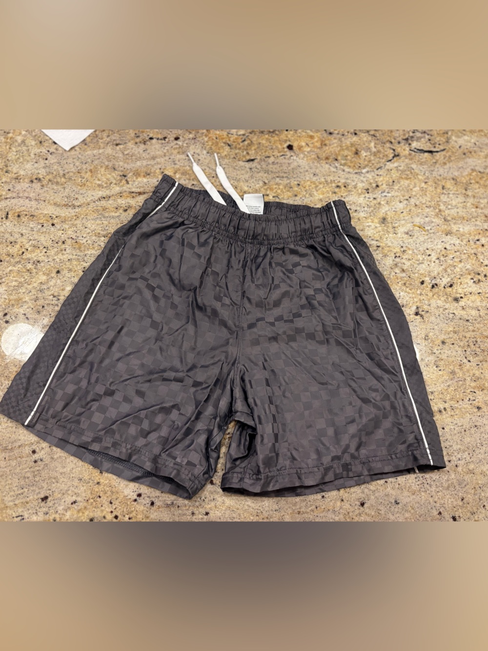 DSG kids gray Checkered Athletic Shorts with White Piping